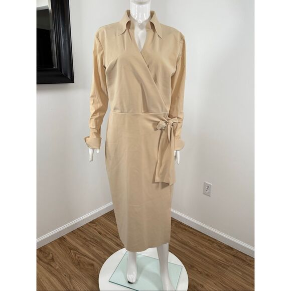 Chiara Boni La Petite Robe Womens Kamala Matte Jersey Wrap Dress Desert 16 - Picture 4 of 11